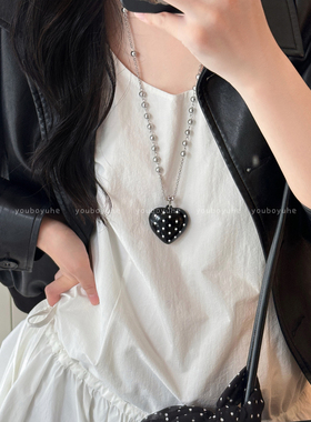 黑色波点蝴蝶结珍珠项链长款配饰