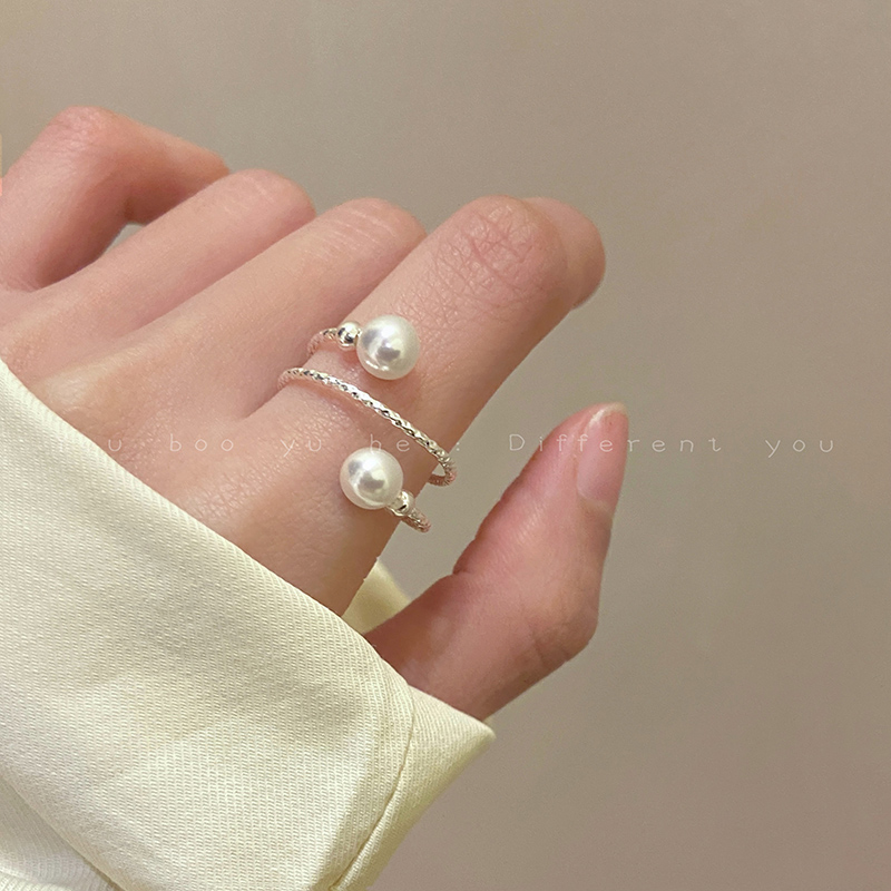 轻奢珍珠开口戒指女小众设计独特高级感食指戒个性时尚可调节指环 - 图1