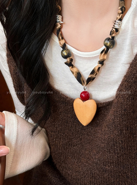 西太后木质丝巾项链小众毛衣链女