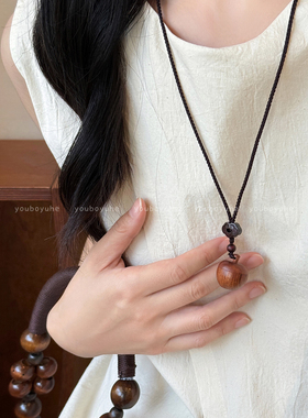 复古民族风檀木苹果吊坠项链配饰