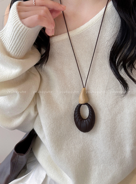 新中式咖色圆环植绒长款项链配饰