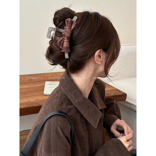 美拉德豹纹蝴蝶结抓夹女高级感大号鲨鱼夹2026新款后脑勺头饰发饰 - 图1