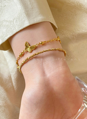 爆闪碎金子蝴蝶手链复古叠戴手饰