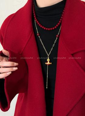 西太后红色土星吊坠流苏叠戴项链