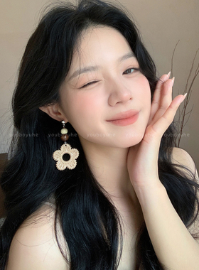 波西米亚民族风花朵藤编串珠耳环