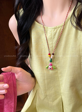 童趣小狗苹果吊坠项链毛衣链女