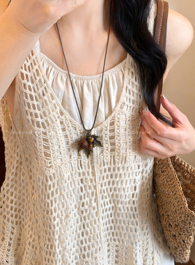 新中式松果树叶串珠项链配饰