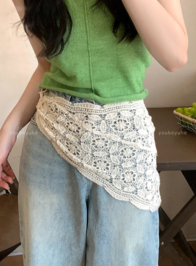 纯棉手工蕾丝钩花针织三角头巾女