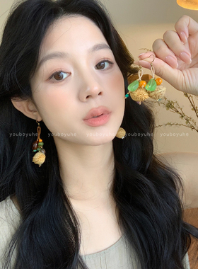 新中式复古串珠果核文艺小众耳环