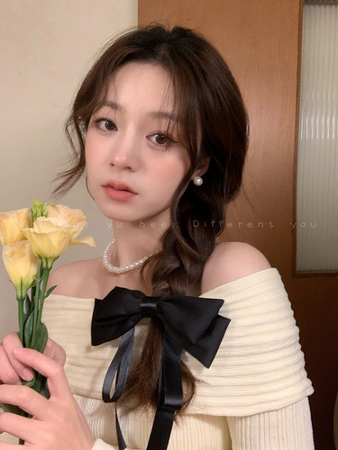 白色飘带大蝴蝶结发夹女后脑勺发卡半扎发头饰2026新款高级感发饰 - 图1