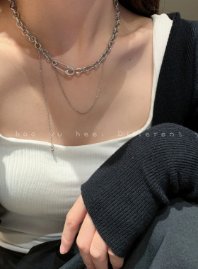 钛钢不掉色别针女ins锁骨链