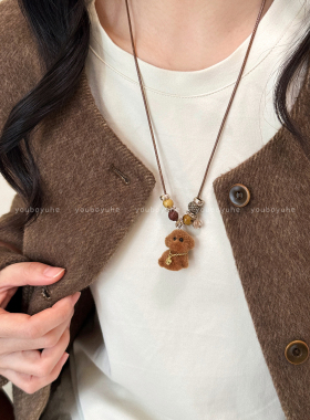 复古木质小马星球串珠吊坠项链女