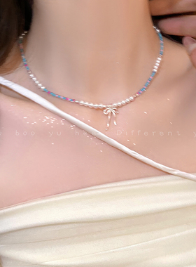 珍珠蝴蝶结吊坠项链项链珍珠