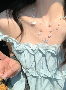 多层叠戴海边小清新海星贝壳项链