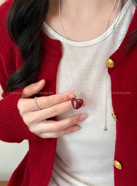 红色爱心项链秋冬长款毛衣链配饰
