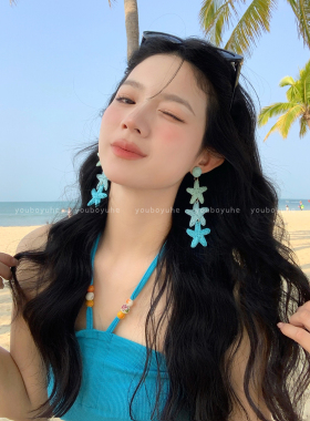 度假风彩色海星编织高级感耳环