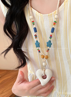 多巴胺彩色串珠火山石项链配饰女
