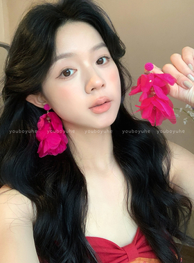 黄色花瓣流苏耳环出游氛围感耳钉