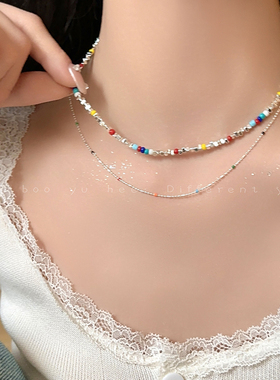 彩色串珠叠戴项链珍珠锁骨链