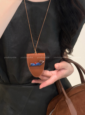 可爱小狗磁吸皮革眼镜夹吊坠项链