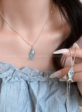 天然贝母小鱼吊坠学生闺蜜项链女