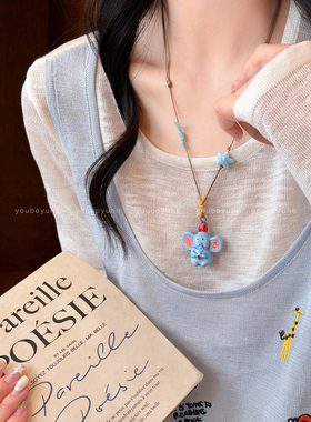 卡通创意小象苹果陶瓷项链配饰女