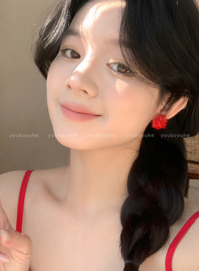 绣球串珠耳钉度假风精致绝美耳环