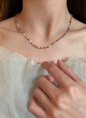 彩色水晶项链小众设计高级感