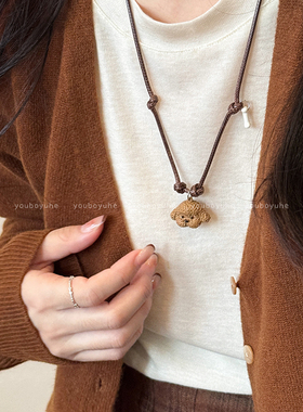 石塑黏土小狗项链双层叠戴毛衣链