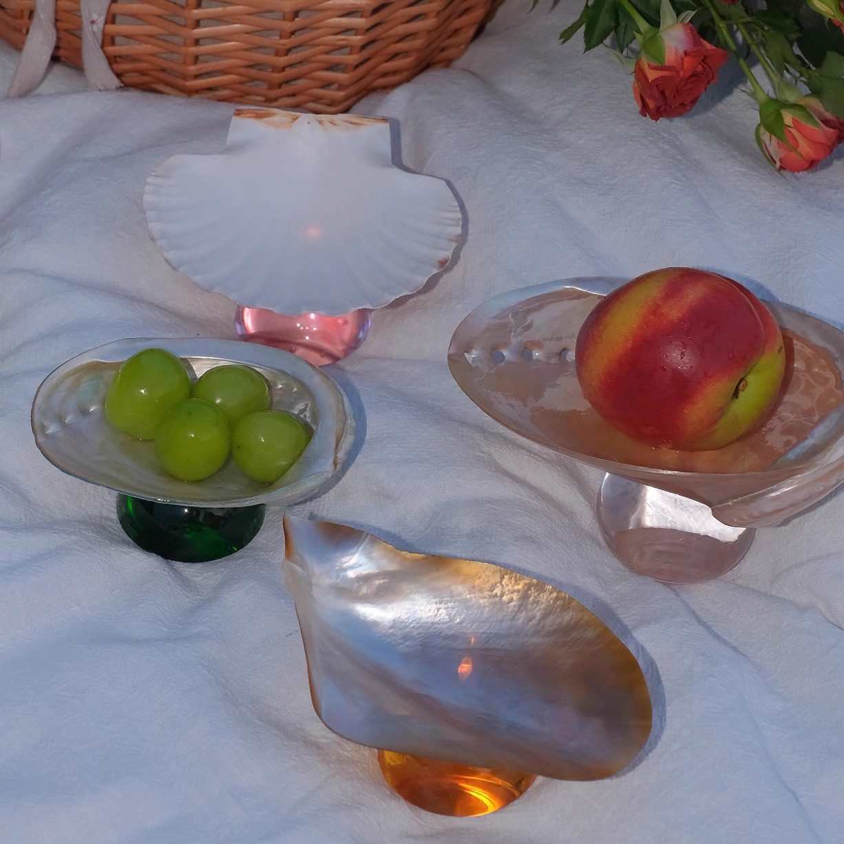 IN Chaos小众天然贝壳彩色玻璃底座首饰托盘味碟甜品盘水果盘食盘,淘宝优惠券,粉丝福利购,淘宝优惠卷