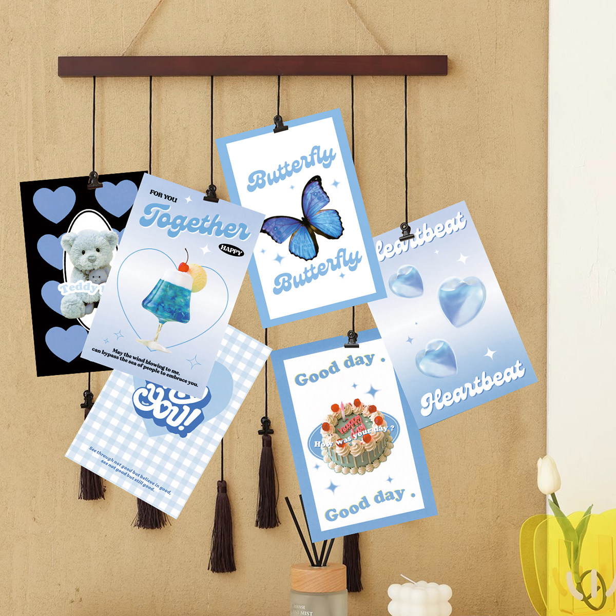 ins风海报墙贴蓝色卡片氛围感遮丑房间背景装饰神器改造好物墙饰,淘宝优惠券,粉丝福利购,淘宝优惠卷