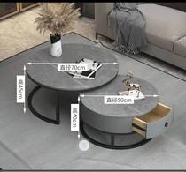 Light Extravagant Modern Rock Plate Tea Table Living Room Home Small Family Type Tea Table Tennis Red With Small Size Minima Round Tea Table