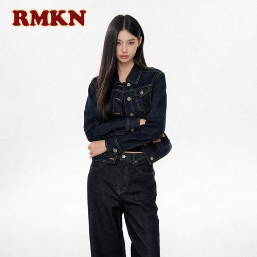 RMKN美式复古解构质感牛仔外套秋季辣妹修身显瘦简约百搭短款夹克 - 图0