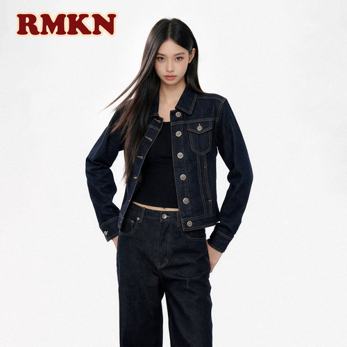 RMKN美式复古解构质感牛仔外套秋季辣妹修身显瘦简约百搭短款夹克 - 图3