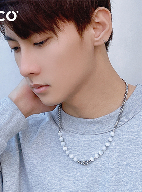 CCO潮酷猫眼石串珠男项链潮轻奢简约时尚嘻哈ins冷淡风配饰送男友