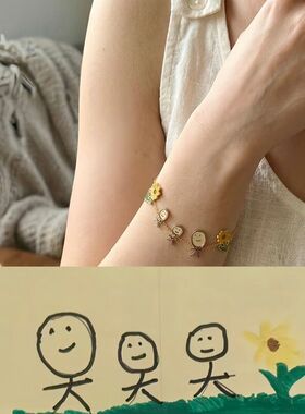 纯银定制项链手链女儿童涂鸦手绘图画珐琅彩色图案DIY钥匙扣礼物