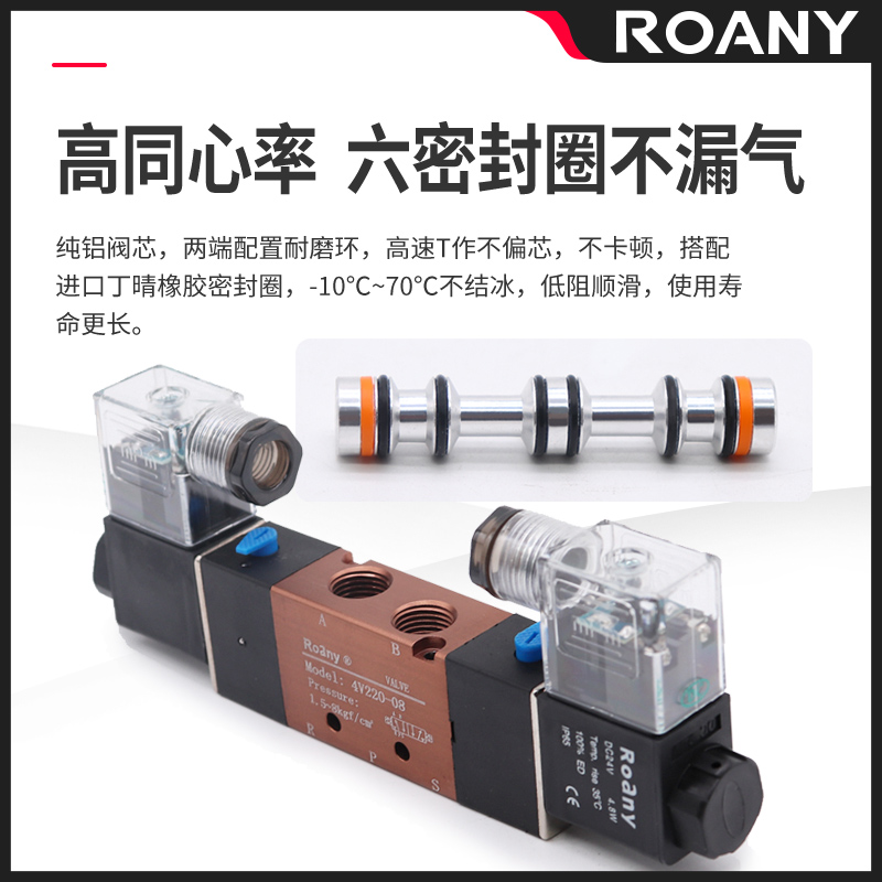 气动三位五通 双电控中封电磁阀4V230-08C/4V330-10C/4V430-15C - 图1