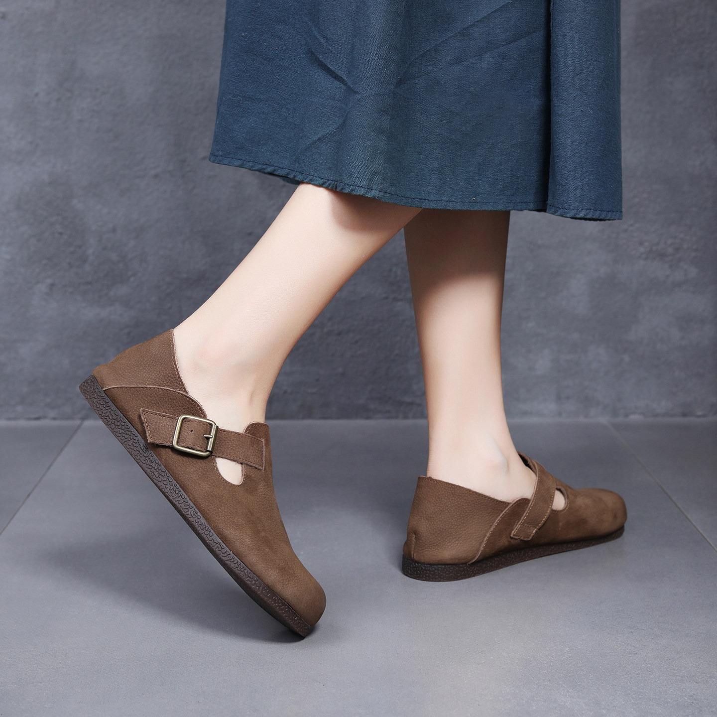 森系单鞋春秋复古风软底软面手工女鞋勃肯鞋两穿平底真皮圆头女鞋,淘宝优惠券,粉丝福利购,淘宝优惠卷