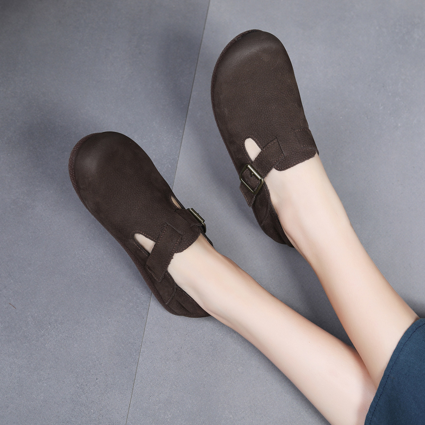 森系单鞋春秋复古风软底软面手工女鞋勃肯鞋两穿平底真皮圆头女鞋,淘宝优惠券,粉丝福利购,淘宝优惠卷