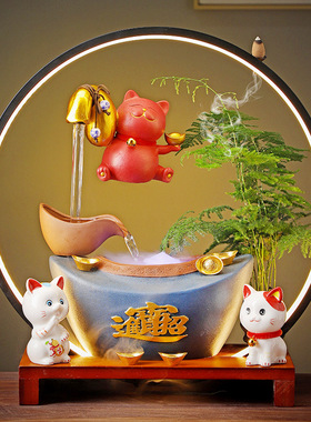 发财招财猫摆件开业送礼流水器鱼缸礼物铺收银台收钱码
