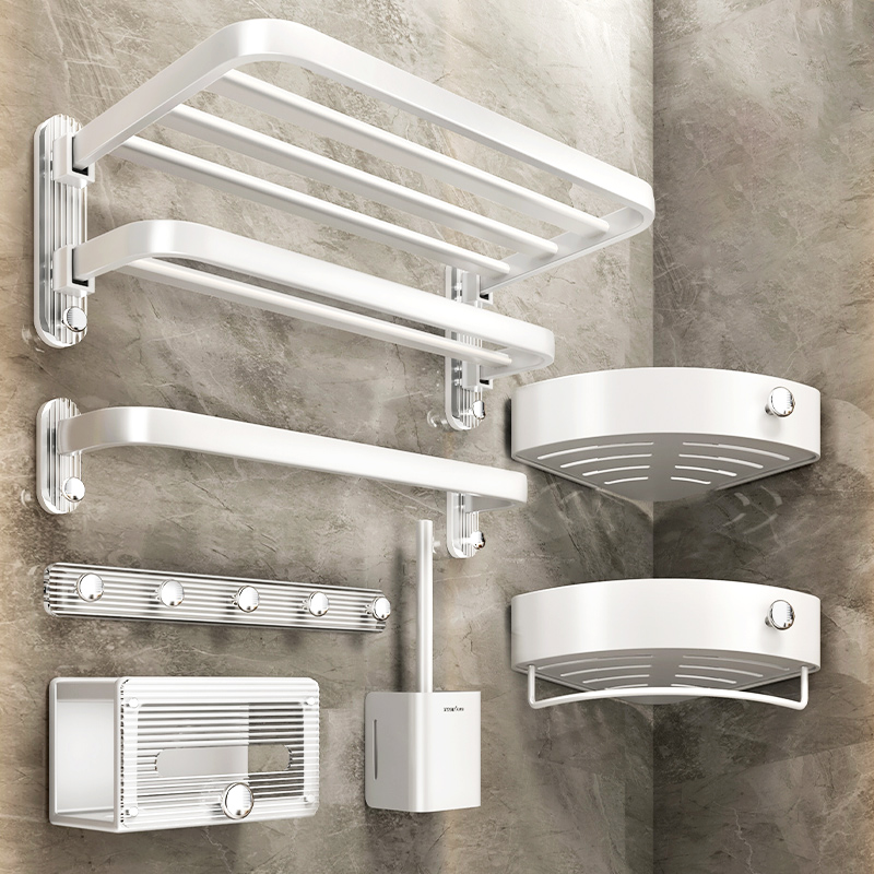 毛巾架卫生间免打孔轻奢风浴室置物架洗手间厕所浴巾架子一体挂杆