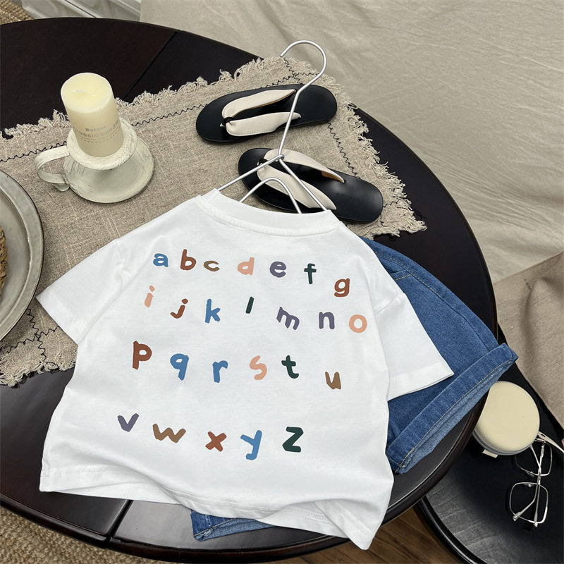 儿童韩范宽松百搭圆领短袖t恤夏装新款男女童字母印花半袖上衣潮,淘宝优惠券,粉丝福利购,淘宝优惠卷