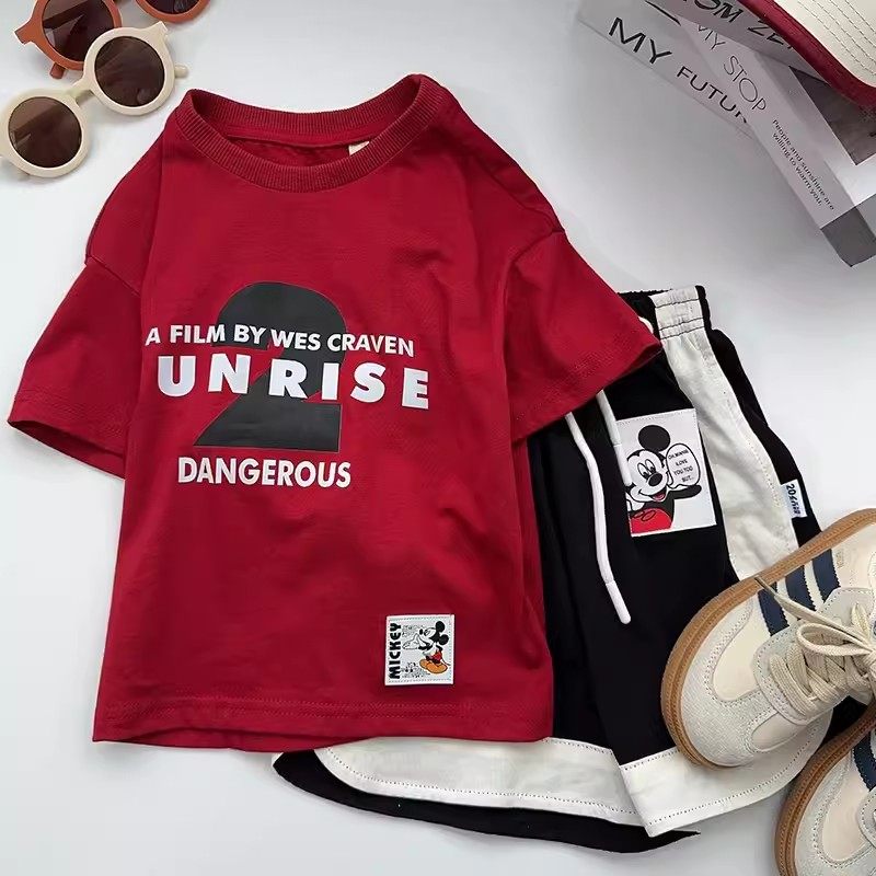儿童酷帅时髦红色短袖t恤夏季0-6岁男童字母印花纯棉半袖上衣宽松,淘宝优惠券,粉丝福利购,淘宝优惠卷
