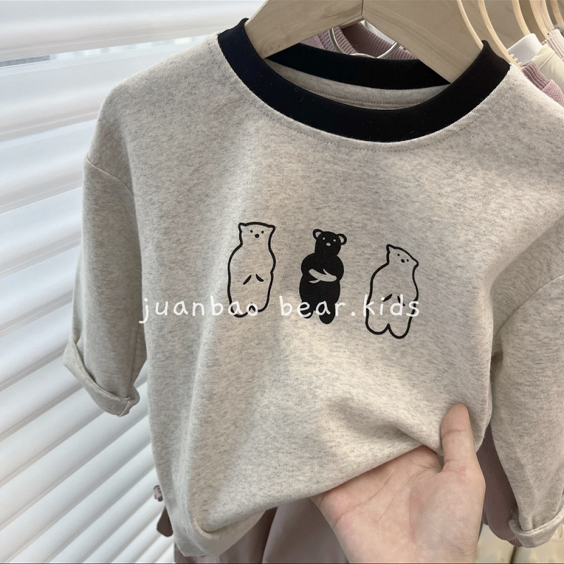 儿童卡通小熊印花长袖t恤秋季新款韩系洋气男女宝宝纯棉内搭上衣,淘宝优惠券,粉丝福利购,淘宝优惠卷
