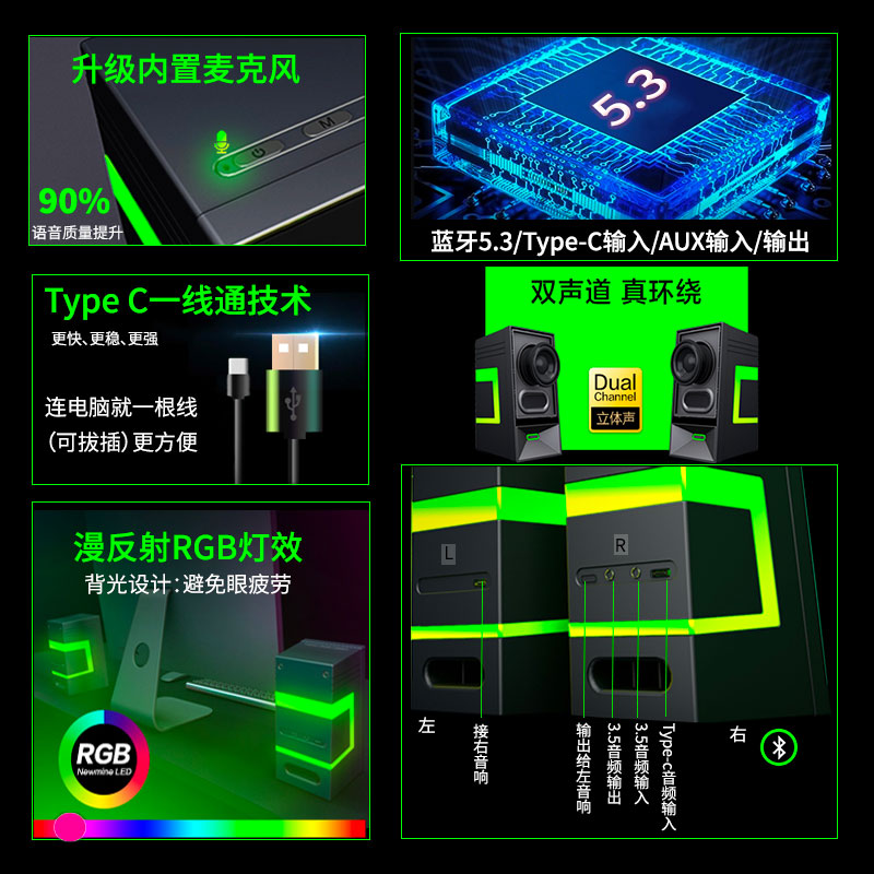 纽曼 V4电脑音响台式家用桌面重低音笔记本usb多媒体蓝牙音箱游戏-图1