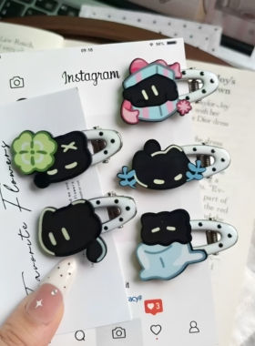 可爱小黑猫打工人发夹卡通百搭