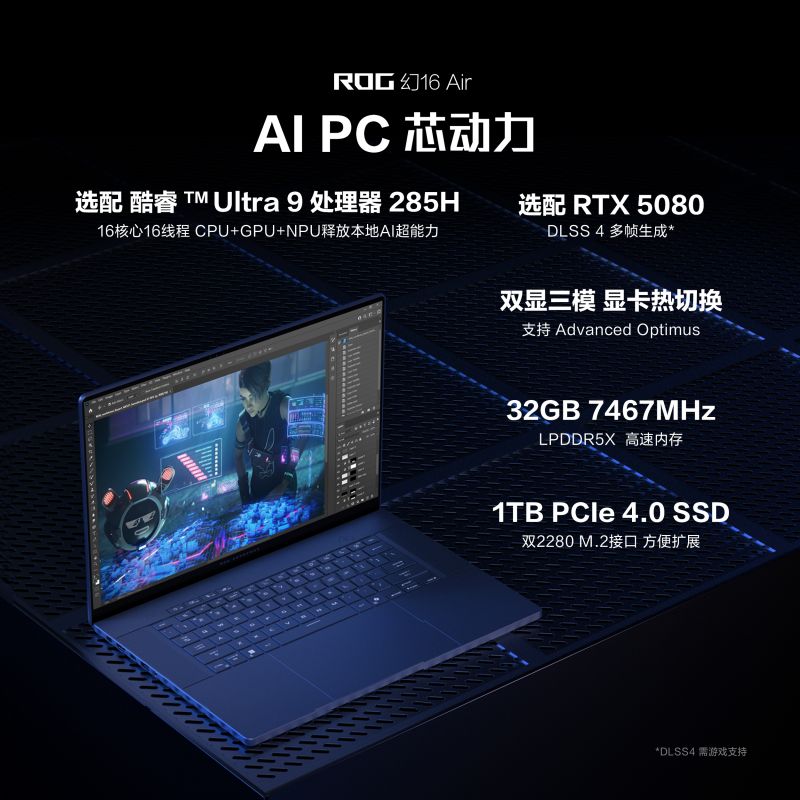 ROG幻16 Air 2025酷睿U9 16英寸 设计师游戏笔记本电脑U9 285H RTX5080/RTX5070Ti 2.5K 240Hz玩家国度新品 - 图2