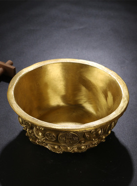 大号铜器纯铜聚宝盆摆件黄铜招财存钱罐客厅家用全铜实心铜盆铜缸