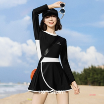 Conjoined dress swimsuit Womens conservative long sleeve sunscreen Microfat girl Covered Meat Sport Autumn Winter Day Bubble Spa Swimsuit