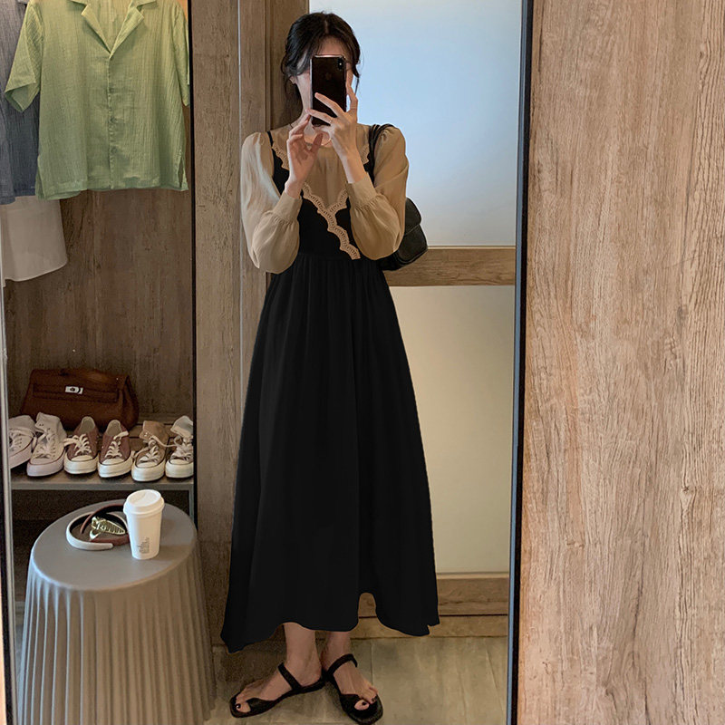 圆领2022年冬季新款韩版高腰连衣裙 着潮连衣裙